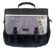 The C-Sport Urban Bent Messenger Bag from Sunlite Cycling (www.sunlitecycling.com) has a reflective strip across the back that can easily be seen at night. Cost: $70 in most bike shops.