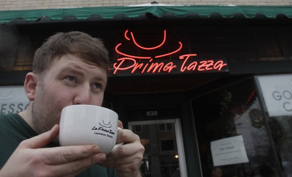 Barista Adam Lottt, 28 sips one his his brews at LA Prima Tazza, 638 Mass. was chosen as the best place to get a cup of coffee in Lawrence.