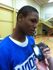 Ben McLemore meets with the media after announcing his decision to attend Kansas University on Sunday, April 3, 2011.