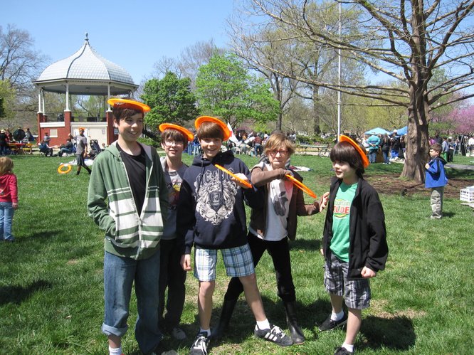 These boys were playing with their Frisbees during the Earth Day Celebration in South Park. They stopped just long enough to capture a photo. They said they went to school together last year at Cordley. This year, two of them are attending Central Junior High School.