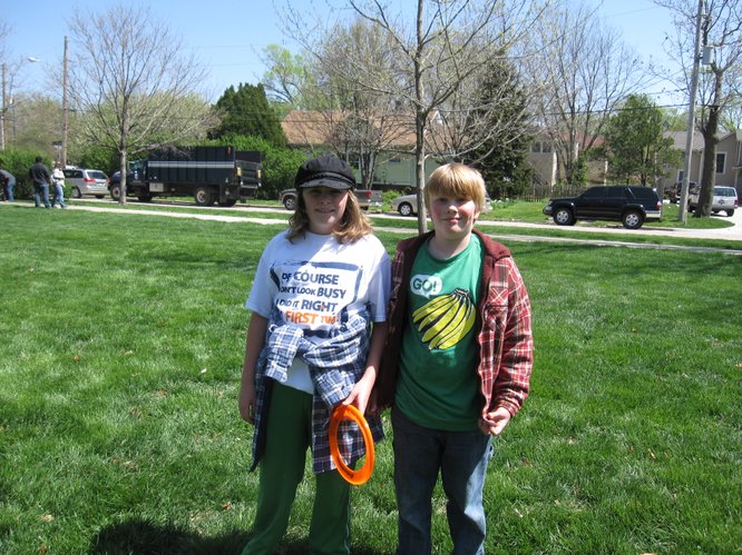 Jonah Drake, 10, and Zane Drake, 8, both of Tonganoxie, enjoy the Earth Day Celebration in South Park.