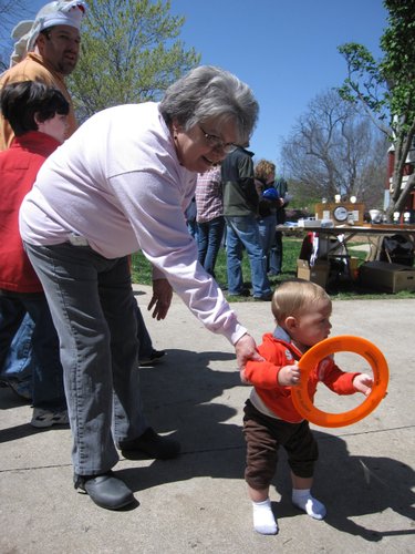 Kathy Smith, Lawrence, and her great-grandson Dylon Towne, 9 months, attend the Earth Day Celebration in South Park.