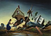 This picture shows the painting “Flood Disaster” by Thomas Hart Benton, which will be auctioned at Sotheby’s in New York on Thursday, May 19, 2011. The painting, created to highlight the damage caused when the Kansas and Missouri rivers swelled to 70 times their normal size on July 13, 1951, goes on the block just as the swollen Mississippi River threatens residents of the South.