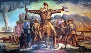 Abolitionist John Brown has been famously depicted in a mural done by Kansas artist John Steuart Curry in the State Capitol building in Topeka, completed in 1940. The mural portrays Brown almost as an Old Testament prophet with a Bible in one hand, a rifle in the other.