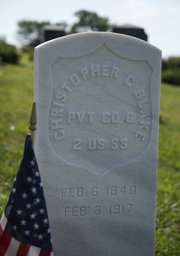Christopher Columbus Blake's headstone was set at the site in May, according to family members. At an event to commemorate the marking of the grave, the Lawrence chapter of the Sons of Union Veterans of the Civil War performed a ceremony.