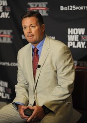 Oklahoma head coach Bob Stoops answers questions during NCAA college football Big 12 Media Days, Tuesday, July 26, 2011, in Dallas.