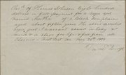 A bill of sale issued by David Burge to Thomas Johnson as a receipt for Johnson's purchase of an African American slave named Martha for $800. Thomas Johnson, whom Johnson County was named after, was a Methodist minister and the founder of the Shawnee Methodist Mission.