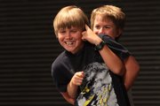 Teaming up for an improv class are Graham Edmonds, 11, front, and Calvin DeWitt, 11, at the Lawrence Arts Center, 940 N.H.
