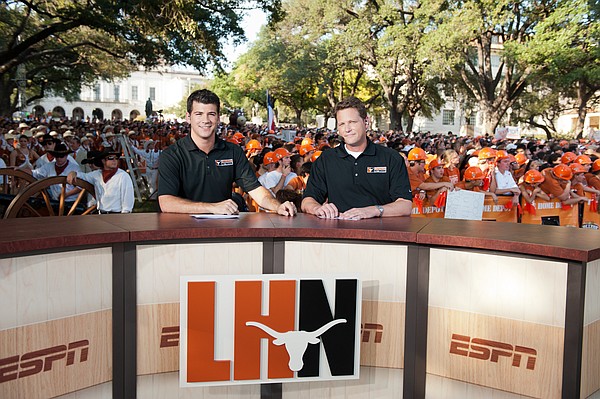 August 26, 2011 - Austin, TX - University of Texas South Mall: ESPN College Gameday for the Longhorn Network Launch. Anchor Lowell Galindo (l) and Analyst Kevin Dunn. Credit: Joe Faraoni/ESPN