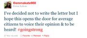 Shawnee Mission East senior Emma Sullivan, 18, tweeted on Sunday that she did not intend to apologize. On Monday, Gov. Brownback apologized for overreacting.