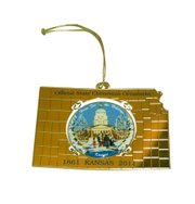 The official state ornament, once again created and donated by Anita Wolgast of Topeka, will hang on the Kansas state tree at the White House. There are 13 copies of the brass ornament, each featuring an image of a snowy day at the Kansas Capitol by late Kansas artist Ernst Ulmer; it’s the same image that had been featured on the state’s official ornament back in 1986.