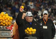 KU football coach Mark Mangino celebrates after the Jayhawks won the Orange Bowl on Jan. 3. Mangino went 50-48 from 2002-2009.