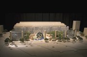 This artist rendering provided by the Eisenhower Commission shows a model for the national memorial to be built in Washington for President Dwight D. Eisenhower. President Dwight D. Eisenhower's family wants to halt the planning of a memorial honoring the 34th president because they object to the design.