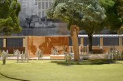 This undated handout image provided by Gehry Partners, LLP, shows the Eisenhower Memorial Pedestrian Experience. Planners of a memorial honoring Dwight D. Eisenhower respond to criticism that the Frank Gehry design puts too much emphasis on Eisenhower's rural Kansas roots and not enough on his achievements as a military hero and president. Some members of the Eisenhower family have recently voiced objections to the imagery to be depicted on large metal tapestries.