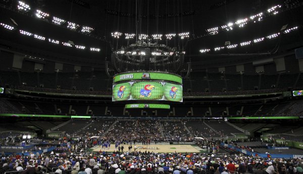 The Kansas Jayhawks take the court for practice at the Superdome on Friday, March 30, 2012.