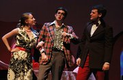 From left, Sarah Bodle, Michael Cooper and Alex Goering in University Theatre's "Merrily We Roll Along."