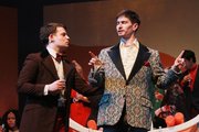 From left, Alex Goering, who plays Tyler, listens to Joe Winans, who plays Bunker, in University Theatre's "Merrily We Roll Along."