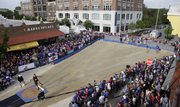 Ryan Whiting kicks of the 2012 Kansas Relays Men's Elite Shot Put event in downtown Lawrence on Wednesday, April 18, 2011.