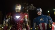 In this film image released by Disney, Iron Man, portrayed by Robert Downey Jr., left, and Captain America, portrayed by Chris Evans, are shown in a scene from "The Avengers"