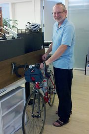 David Brown, Lawrence, plans to participate in Biking Across Kansas in June. Brown, an attorney with offices at 1040 N.H., says riding to work and home helps him squeeze workouts into his busy schedule. He's doing the ride to improve his health and to celebrate his 60th birthday, coming up in August.