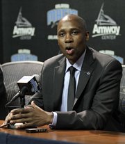 Former Kansas University standout Jacque Vaughn speaks at a news conference Monday, July 30, 2012, in Orlando, Fla., after he was introduced as head coach of the Magic.