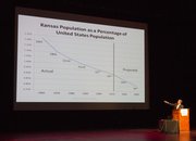 Kansas Gov. Sam Brownback speaks to an audience about Kansas’ population growth Monday at the Lied Center. The talk, which was part of the Anderson Chandler Lecture Series, focused on economic growth and tax policy in Kansas.