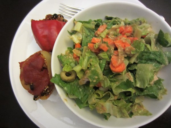 Stuffed peppers and salad made for a great dinner.