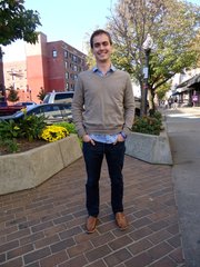 Zack McQuiston, Shawnee. Clothing details: shoes, DSW, August, $50; jeans, Gap, $110; shirt, Urban Outfitters, one year ago; sweater, J. Crew, a couple weeks ago, $100.