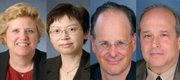 Four Kansas University professors were recognized with the Higuchi-KU Endowment Research Award, the state's highest honor for scholarly excellence. They are, from left, Susan Lunte, Ralph N. Adams Distinguished Professor of Chemistry; Judy Wu, University Distinguished Professor of Physics; Jonathan Mayhew, professor of Spanish, and Rolfe Mandel, professor of anthropology.