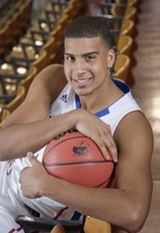 Landen Lucas, a 6-foot-10, 230-pound forward from Portland, Ore., is one of seven scholarship freshmen on this year's Kansas team.