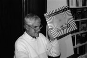 Writer Timothy Leary attends a book signing at the Oread Book Shop, now Jayhawk Ink, on the Kansas University Campus during River City Reunion week in 1987.