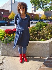 Clothing details: Dress, Marshalls, Velvet, this season, $16.99; tights, really old! I couldn’t tell you where I got them or for how much; boots, a shop by the sea in Carmel, Calif., 2 weeks ago, full price.