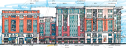 Here are the latest renderings for the proposed office and apartment building at the northeast corner of Ninth and New Hampshire streets. This view is of the western front of the building, which faces New Hampshire Street.