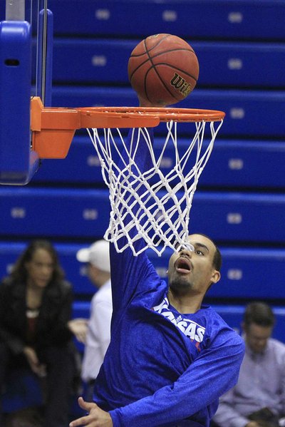 KU forward Perry Ellis warms up with a layup prior to KU hosting SE Missouri State on Friday, Nov. 9, 2012.