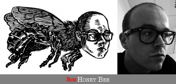 Printmaker Patrick Vincent's self-portrait for his Bugs project