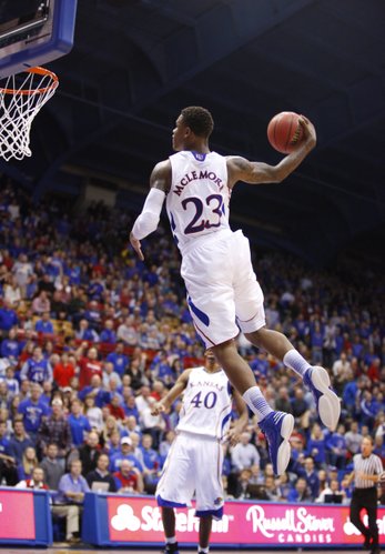 Kansas guard Ben McLemore finishes the game with a windmill dunk against San Jose State during the second half on Monday, Nov. 26, 2012 at Allen Fieldhouse.
