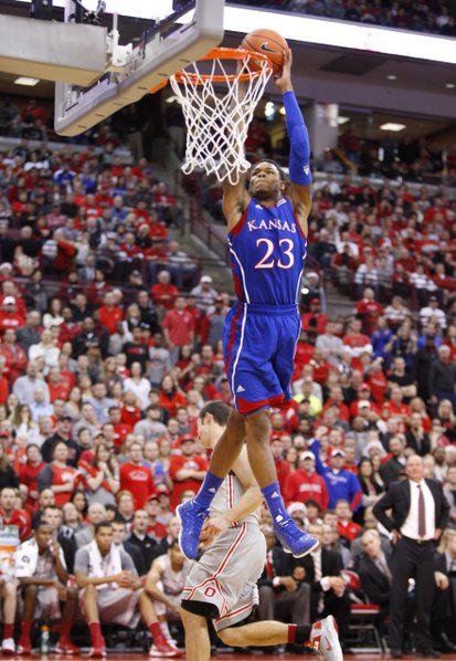 Kansas guard Ben McLemore elevates for a dunk against Ohio State during the first half on Saturday, Dec. 22, 2012 at Schottenstein Center in Columbus, Ohio.