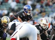 National team quarterback Dayne Crist (10) of Kansas calls out a play during the NFLPA Collegiate Bowl on Saturday, Jan. 19, 2013 in Carson, Calif. (Ric Tapia/AP Images for NFLPA)