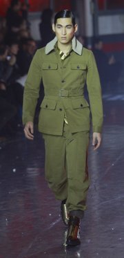 A model wears a creation by British fashion designer Bill Gaytten for John Galliano’s fashion house for his Men’s fall-winter 2012-2013 collection. Americans’ general love for all things Brit has most definitely crossed over to the fashion world.