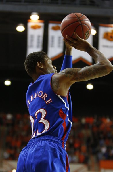 Kansas guard Ben McLemore puts up a jumper against Oklahoma State during the first half on Wednesday, Feb. 20, 2013 at Gallagher-Iba Arena in Stillwater, Oklahoma.