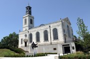 The entrance to the National Churchill Museum is below the Church of St. Mary in Fulton, Mo. Winston Churchill delivered his famous “Iron Curtain” warning in Fulton in 1946. The museum underwent a $4 million renovation in 2006.
