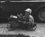 Leo Beuerman sold pencils out of a handmade wooden cart in downtown Lawrence during the mid-20th century.