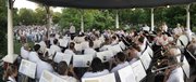 Members of the Lawrence City Band kick off their concert with the Star Spangled Banner on June 6, 2012. The concert featured Clyde Bysom with Paul Grey and the Gaslight Gang.