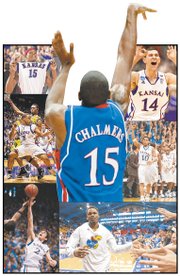 The top shooting guards in the Bill Self tenure at Kansas University, as recalled by the Journal-World and KUSports.com staffs, clockwise from top right: Tyrel Reed, Jeremy Case, Ben McLemore, Conner Teahan, Michael Lee, J.R. Giddens, and, at center, Mario Chalmers (and, yes, that is THE shot).
