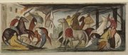 Image courtesy of the Spencer Museum of Art and the Ethel Magafan Estate. Lawrence Massacre, Mural Design for Fort Scott Kansas, 1937, watercolor on paper, by Ethel Magafan (1916-1993). This study for a mural that was never realized is in the Spencer Museum of Art's collection.
