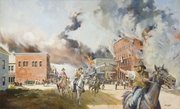 Image copyright Ernst Ulmer, courtesy of Watkins Community Museum of History. "Blood Stained Dawn," oil on canvass by Ulmer, 1991.