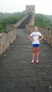Kansas University junior outside hitter Sara McClinton poses on the Great Wall of China during her recent trip with a USA Developmental team to China.
