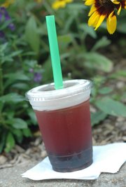 Black Bubble Tea (strawberry flavored) from Encore Cafe, 1007 Massachusetts St. Encore has more bubble tea flavors plus fresh fruit smoothies.