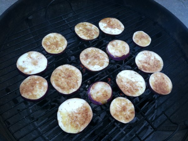 Eggplant on the grill.