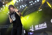 Eric “Mean Melin” Melin, of Lawrence, performs during the Air Guitar World Championships on Aug. 24 in Oulu, Finland. After qualifying for the Championships by way of a Dark Horse competition the night before, Eric won first place in the main event after a tie-breaker performance, or “air-off.”
